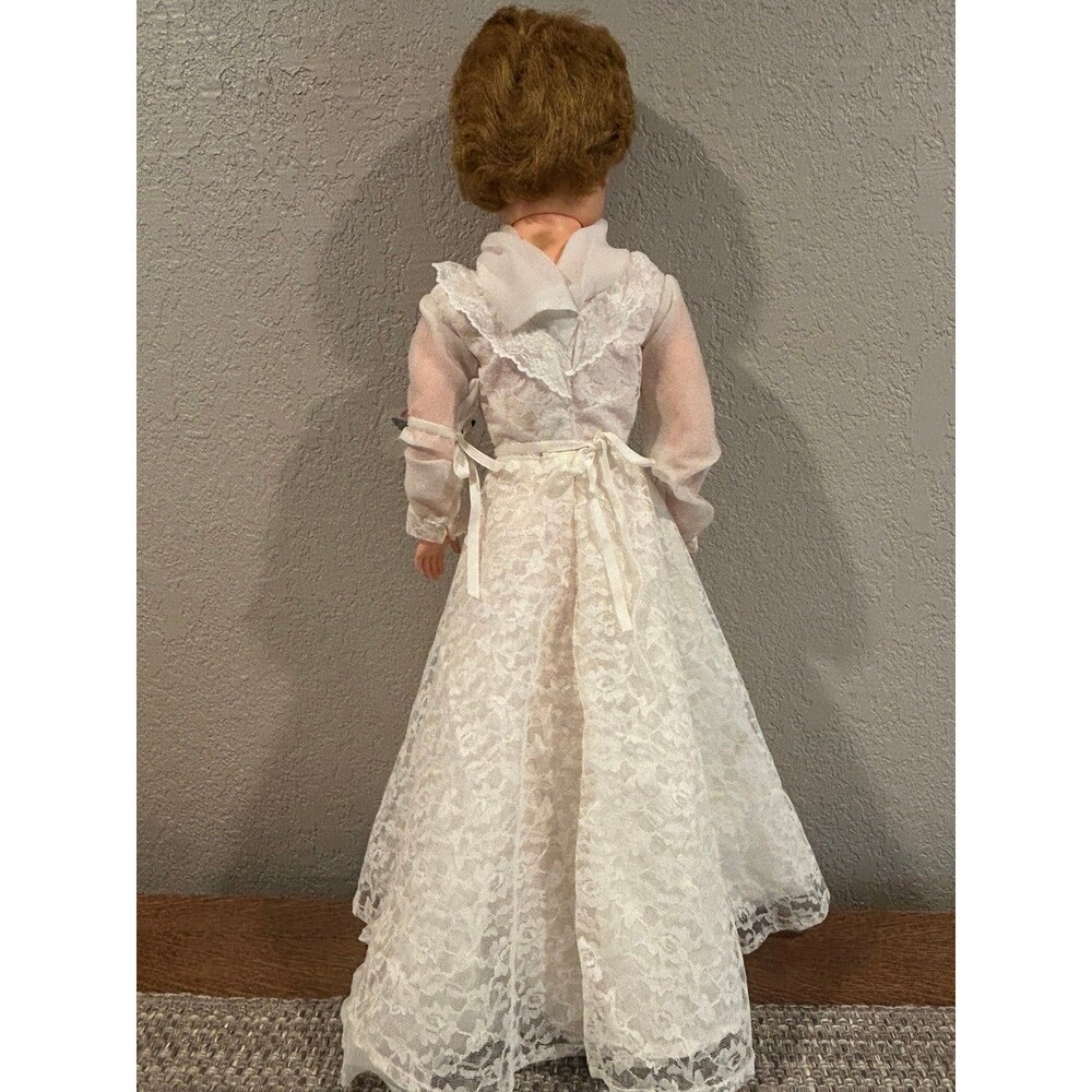 Vintage Bride Doll 28” tall White Lace Dress Corsage Plastic Body 1950s - Picture 6 of 11